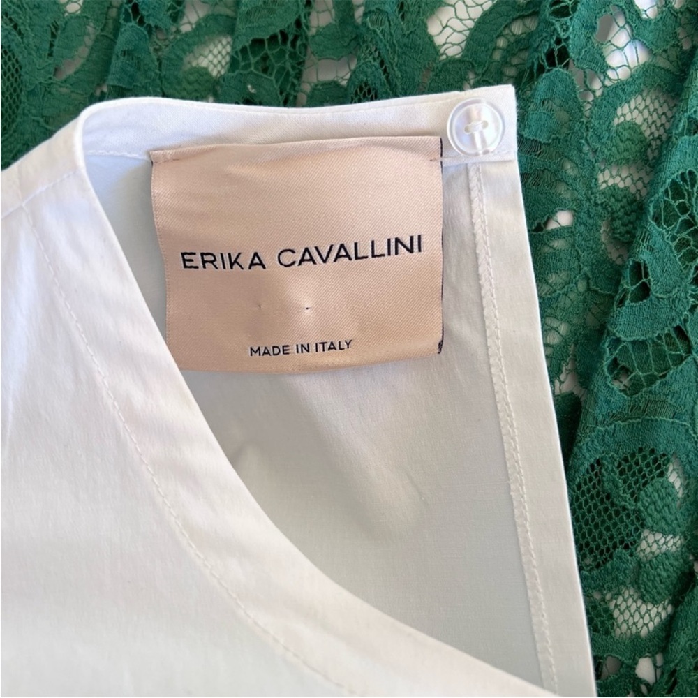 GORGEOUS ERIKA CAVALLINI WHITE DRESS W/ GREEN LACE OVERLAY - MADE IN ITALY‎ -EUC - Picture 16 of 16